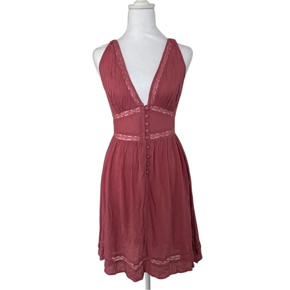 ASOS Dusty Rose Lace Trim Plunge Dress NWT Size 4 - Picture 3 of 12